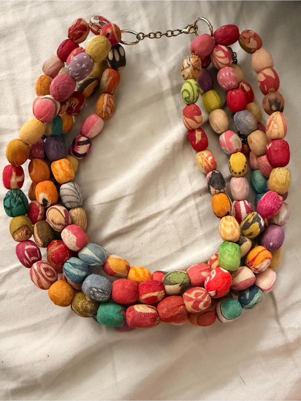 Multicolor Fabric Bead Statement Necklace